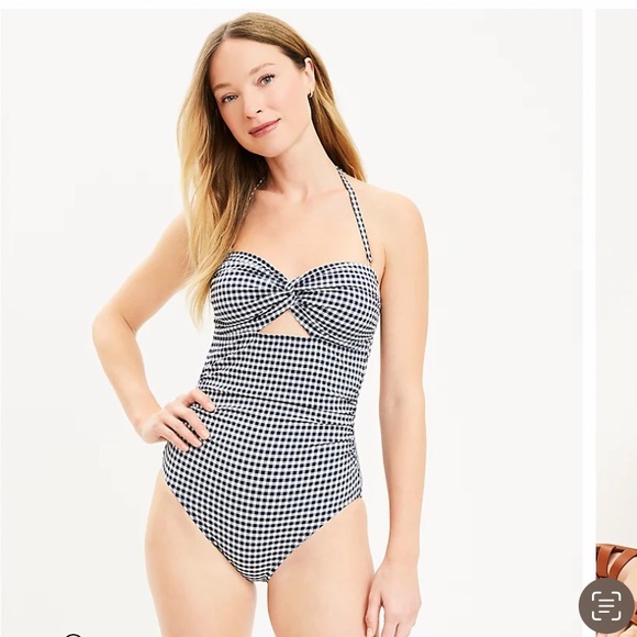 *NWT* LOFT Beach Gingham Seersucker Twist Bandeau One-Piece Swimsuit - Picture 3 of 13